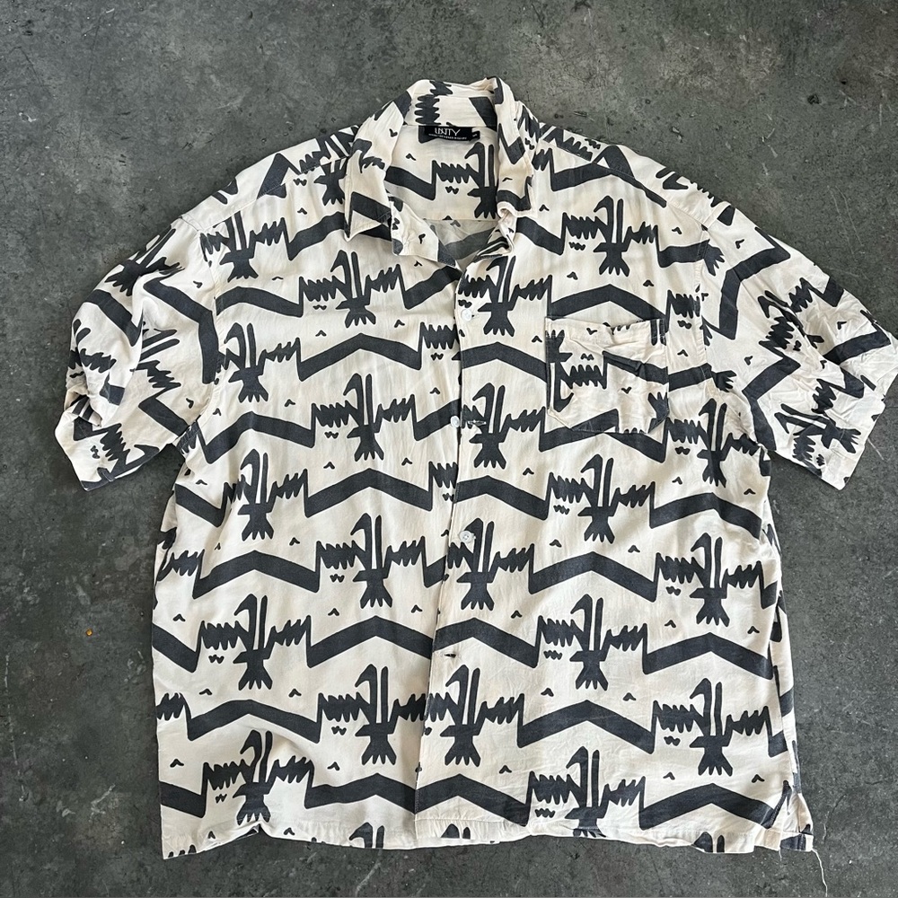 Black Southwest geometric White Patterned Men's Shirt cowboy M